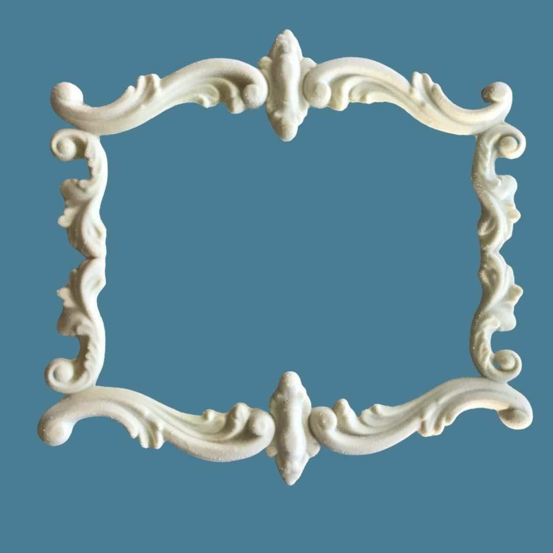 F15 French Scroll Frame, a rectangular Efex flexible moulding frame of open acanthus C-scrolls with carved centre ornaments top and bottom