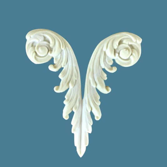 L2 Large Queen Anne Leg, a Y-shaped Efex flexible moulding applique with two rose-tipped acanthus scrolls meeting in a long leaf point