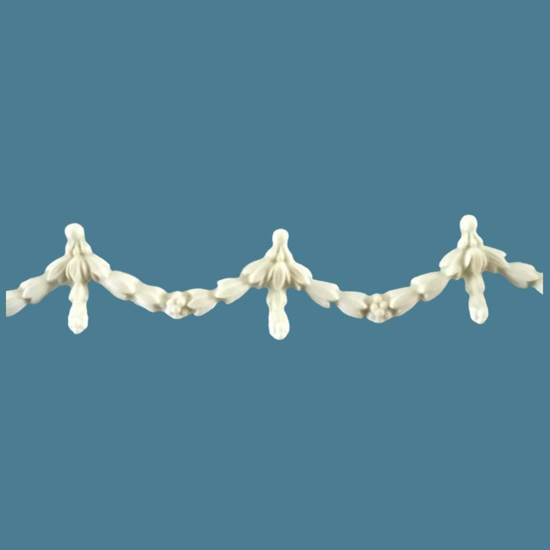 T10 Bud Leaf Drop Trim, Efex flexible moulding of leafy garland swags with pendant bud drops