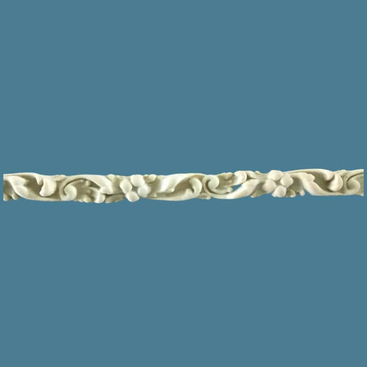 T36 Leaf Trim Efex flexible moulding, a slim strip of scrolling leaves with small carved flowers